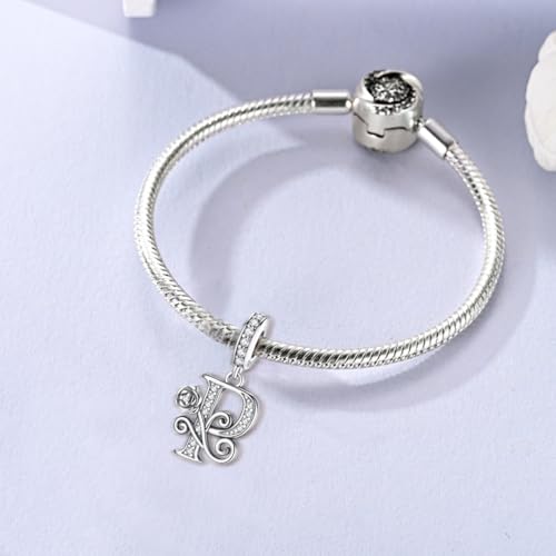 LNQOBU Complete A~Z Alphabet Charm Letter Beads, Solid 925 Sterling Silver with Cubic Stones Rose Alphabet Charm fits Pandora Bracelets Necklace Women Jewelry - color: CYT-P