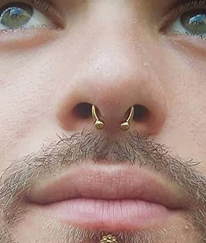 Longita Internally Threaded Septum Ring Silver Black Gold Septum Rings 16G Septum Piercing Surgical Steel Septum Jewelry Septum Nose Rings 16 Gauge Small Septum Ring Horseshoe with Replacement Balls - color: B2-gold-10mm