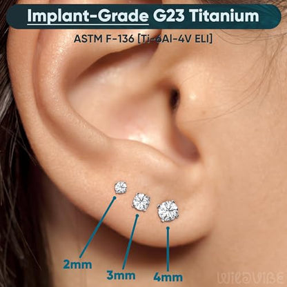 Threadless Flat Back Earrings for Tragus, Helix, Conch, Daith, Cartilage Piercings - G23 Titanium Flatback Stud Earrings with Grade AAAAA Cubic Zirconia - Threadless Flat Back Nose Stud Push Pin Ring Earring Studs (18g, 16g, 20g - 6mm, 8mm) - color: Silve