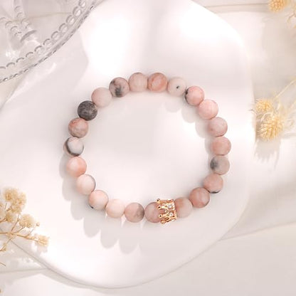 JoycuFF Woman Birthday Gifts Idea Friendship Gifts For Women Best Friends Besties Aunt Female Mom Daughter Granddaughter Gf Anniversary Christmas Graduation Healing Stone Crown Gifts For Her - style: 3.Best Friend Bracelet-Pink Zebra Jasper