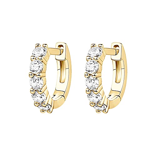 PAVOI 14K Gold Plated Huggie Earrings for Women - Gold Earrings Hoops with Heart Shaped Cubic Zirconia - Hypoallergenic Cartilage Trendy Fashion Huggie Hoop - Dainty Romantic Everyday Jewelry - color: Yellow Gold