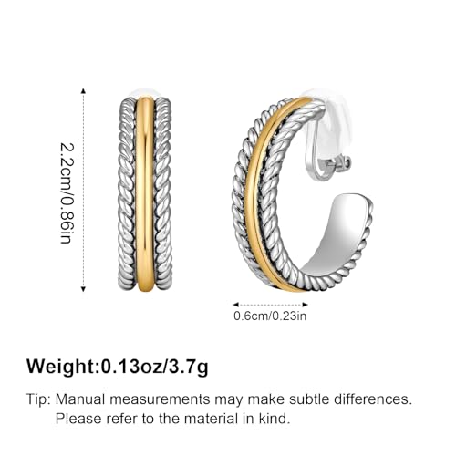 Clip on Earrings for Women Silver and Gold Plated Twisted Rope Hoops Non Pierced C Hoop Earring Lightweight Two Tone Clips Mixed Metal Jewelry Gifts - color: Twisted Hoop-silver&gold