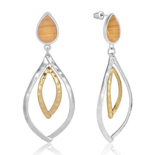 Antique Gold Hammered Disc Drop Earrings Boho Earrings with Two Tone Jewelry Gift - color: EH21612A