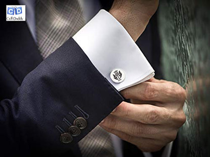 Cuff-Daddy Unique Black Onyx and Silver Cufflinks Studs Formal Set with Presentation Gift Box