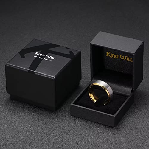 King Will Mens Brushed Wedding Band, Two Tone Matte Step Edges/Pipe Cut, Tungsten Carbide Anniversary Promise Rings Comfort Fit - color: Silver&Gold-8mm