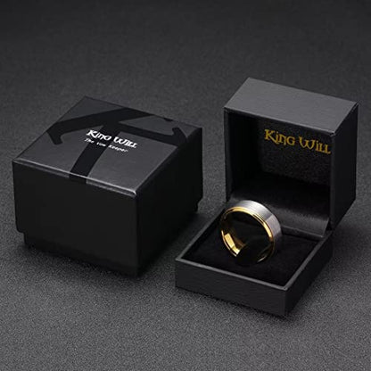 King Will Mens Brushed Wedding Band, Two Tone Matte Step Edges/Pipe Cut, Tungsten Carbide Anniversary Promise Rings Comfort Fit - color: Silver&Gold-8mm