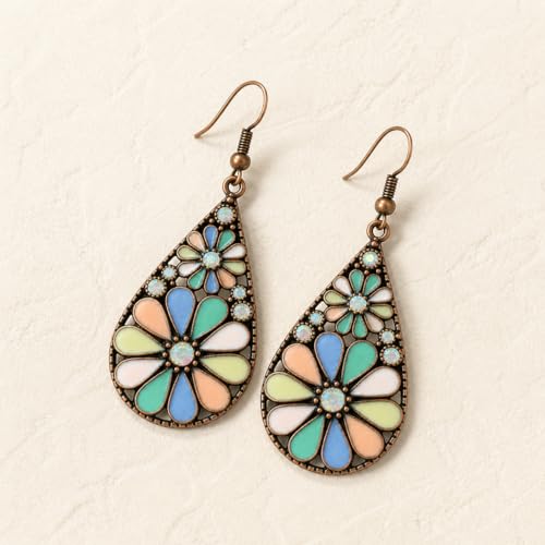 Colorful Green Teardrop Earrings for Women - Bohemian Style Enamel Dangle Earrings Lightweight Fashion Jewelry for Daily/Wedding/Party - color: Purple