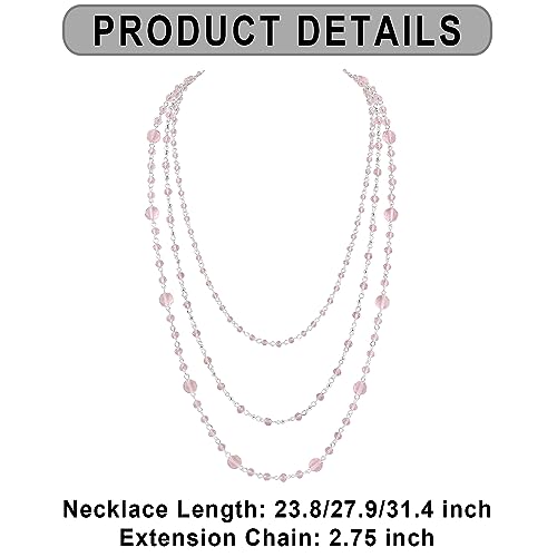Firstmeet Long Chain Multi Layer Fashion Glass Beads Handmade Necklace for Women - color: TMPink-y
