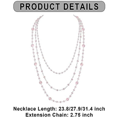 Firstmeet Long Chain Multi Layer Fashion Glass Beads Handmade Necklace for Women - color: TMPink-y