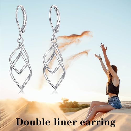 Leverback Earrings Dangle Earrings for Women Dangly Earrings Anniversary Birthday Gifts for Women - style: Double Linear-Silver