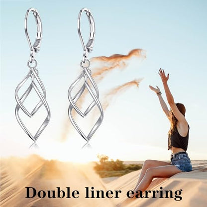 Leverback Earrings Dangle Earrings for Women Dangly Earrings Anniversary Birthday Gifts for Women - style: Double Linear-Silver