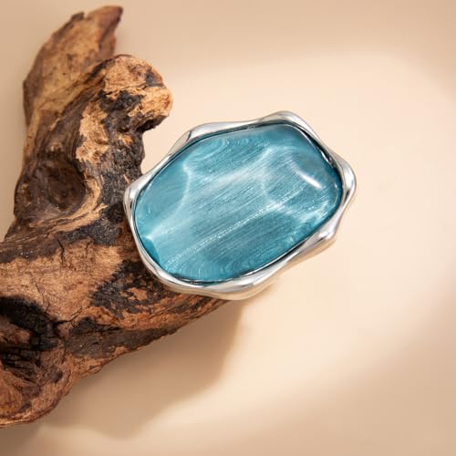 Irregular Large Resin Open Statement Rings for Women Boho Chunky Oval Finger Charm Ring Adjustable Geometric Enamel Teardrop Cocktail Ring Jewelry - color: Blue