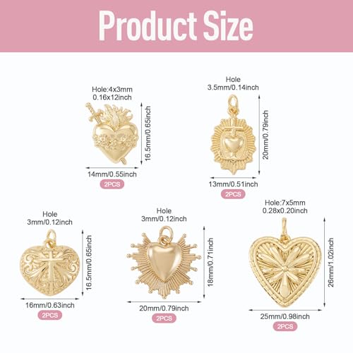 Cheriswelry 18K Gold Plated Heart Pendants Golden Heart Dangle Earring Charms Necklace Pendants Bracelet Keychain Charm Mini Hang Ornament for DIY Craft Jewelry Making - color: 18K Gold Plated C