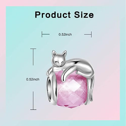 LUXILLA Love You Best Friend Grandma Wife Heart Charm 925 Sterling Silver Charms Fit for Bracelets Necklace Jewelry Gift for Women - color: Cat Charm