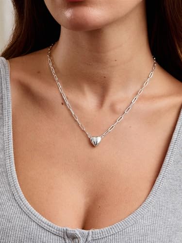 Robaice 14K Gold Plated Heart Pendant Necklace for Women | Simple non-tarnish heart jewelry for everyday wear, anniversaries, birthdays or meaningful gifting - color: Paperclip Chain, Silver