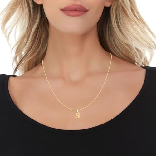 Floreo 10k Yellow Gold 0.45" Personalized Lighting Alphabet Letter A - Z Initial Charm Pendant with optional Extendable Chain Necklace - size: Pendant Only, style: - S -