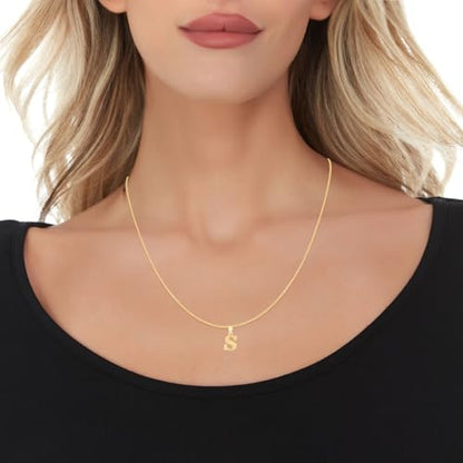 Floreo 10k Yellow Gold 0.45" Personalized Lighting Alphabet Letter A - Z Initial Charm Pendant with optional Extendable Chain Necklace - size: Pendant with Adjustable Chain, 18", style: - S -