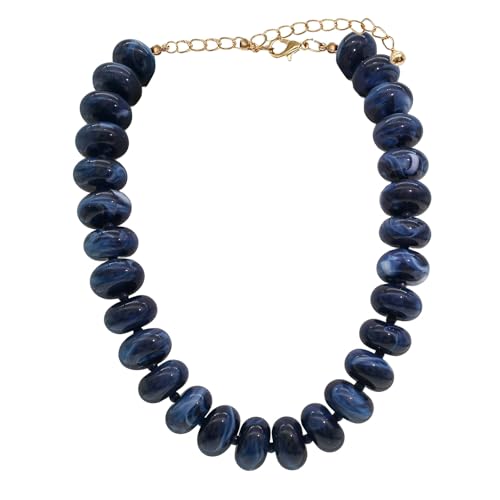 We We Chunky Colorful Beaded Necklace for Women Large Boho Statement Bead Chokers Necklaces Turquoise Blue Big Beads Jewelry Neck Summer Beach - color: colored navy blue