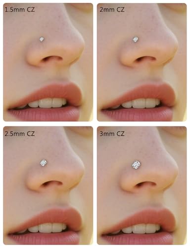 18G 20G 14K Gold Filled Nose Rings Studs Piercing Jewelry For Women Men 316L Surgical Steel Round Square Cubic Zirconia Nose Rings Studs Nostrial Piercing Jewelry CZ 1.5mm 2mm 2.5mm 3mm - color: Silver, size: 18 Gauge-Straight-Round CZ