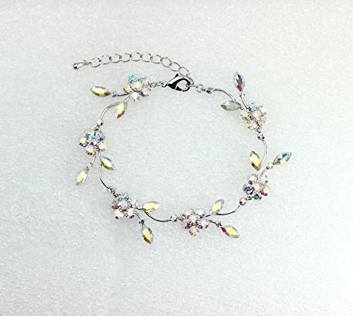 Faship Gorgeous Rhinestone Crystal Floral Necklace Earrings Set - color: AB / Matching Bracelet