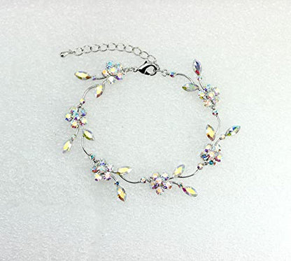 Faship Gorgeous Rhinestone Crystal Floral Necklace Earrings Set - color: AB / Matching Bracelet