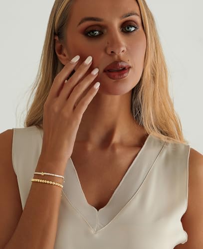 14K Gold Plated Bracelets for Women Dainty Tennis Initial Bracelet Trendy Beaded Stackable Charm Bracelets Layered Waterproof Bracelet Dainty Bracelet for Women Jewelry Gifts - style: L