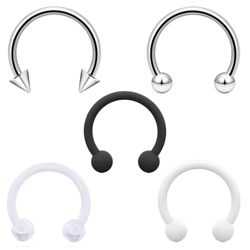 Lcolyoli Large Septum Rings 16G 14G 12G 10G 8G 6G PA Ring Internally Threaded Spike Horseshoe Barbell Stainless Steel & Acrylic Plastic Pincher Tapers C Shape Buffalo Stretcher Expander for Women Men - color: 16G