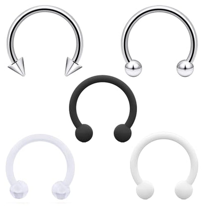 Lcolyoli Large Septum Rings 16G 14G 12G 10G 8G 6G PA Ring Internally Threaded Spike Horseshoe Barbell Stainless Steel & Acrylic Plastic Pincher Tapers C Shape Buffalo Stretcher Expander for Women Men - color: 16G