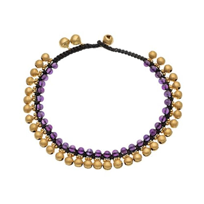 Jingling Round Stone Brass Anklet Bracelet Handmade Boho Ankle Bracelets for Women Minimalist Jewelry - color: purple