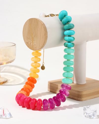 FIRAZIO Colorful Chunky Beaded Necklaces for Women | Trendy Statement Necklace Choker Necklace Boho Summer Beach Vacation Jewelry Gift - color: Colorful Beaded - 2