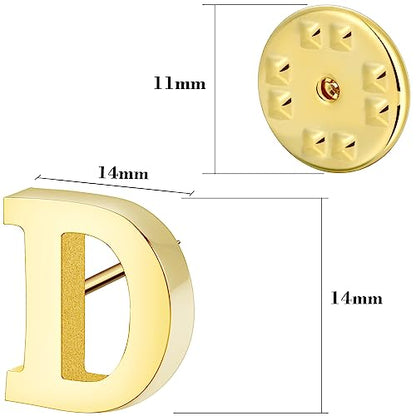 Initial Lapel Pin for Men Women, Brooch Pins for Men Suits, Metal Button Pins in 18K Gold and Silver Tone. - color: Gold-D