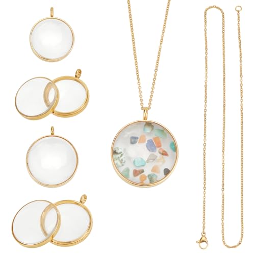 UNICRAFTALE 2 Sets Memory Locket Pendant Photo Living Memory Pendant Necklace Floating Charm Glass Photo Frame Locket Pendants for DIY Wedding Bouquet Jewelry Making - color: Golden