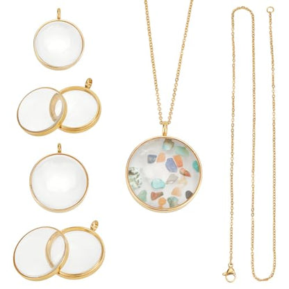 UNICRAFTALE 2 Sets Memory Locket Pendant Photo Living Memory Pendant Necklace Floating Charm Glass Photo Frame Locket Pendants for DIY Wedding Bouquet Jewelry Making - color: Golden