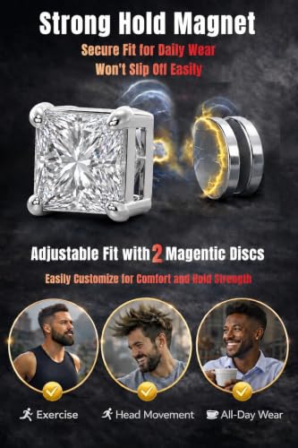 Magnetic Earrings for Men 5A Cubic Zirconia Stainless Steel Clip On Earring | 2 Pairs Fake Earrings Non Pierced Magnet Nose Stud Piercings for Women, 5/6/7/8MM Simulated Diamond, Gold/Silver/Black Color - color: Silver-Style Two-8mm
