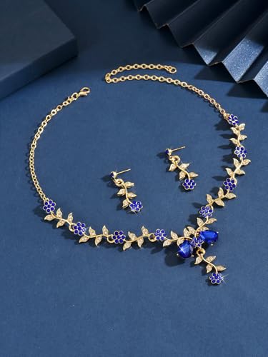 CSIYANJRY99 Silver Prom Jewelry Set Gold Wedding Jewelry Sets for Brides Necklace and Earring Bracelet Rhinestone Prom Party Costume Accessorie - color: Blue