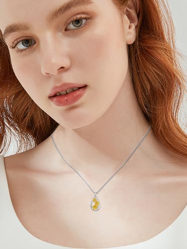 12 Month Birth Flower Necklace for Women 925 Sterling Silver Floral Teardrop Pendant Birthday Jewelry Gifts - color: 10. October Marigold