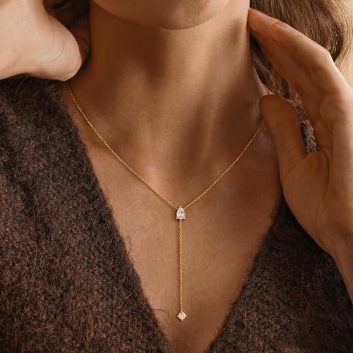 Gold Necklace for Women, Dainty Long Necklace 14k Gold Plated Lariat Long Necklaces for Women Trendy Simple Statement Drop Necklace Fashion Body Chain Prom Jewelry Gold Accessories - color: 22-Gold
