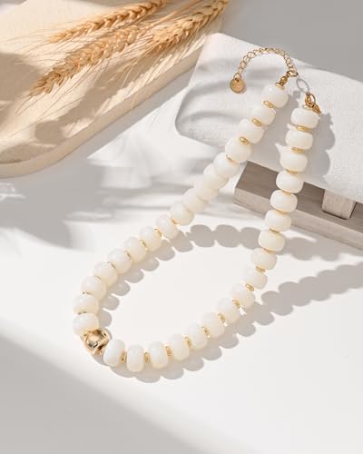 Boho Colorful Chunky Beaded Necklace for Women Trendy Resin Statement Choker Necklaces Summer Beach Style Womens Vacation Fashion Jewelry Gifts Accessories - color: White-2