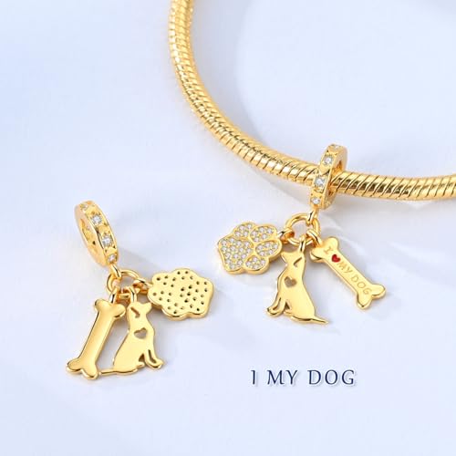 14K Gold Plated Charms for Bracelets Necklace Star Moon Cross Beads Woman | 925 Sterling Silver Charms Butterfly Cute Cat Dog Evil Eye Lucky Bracelet Beads Aesthetic Peandant Jewelry Gift for Mom - color: gold dog paw