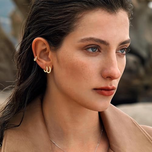 micuco 3 Pairs Small Hoop Earrings Tiny Cartilage Earrings for Women Men | Cubic Zirconia Earrings Huggie Hoop Ear Piercing Earrings for 8mm 10mm 12mm - color: 4# 14K Gold Plated 8mm,10mm,12mm