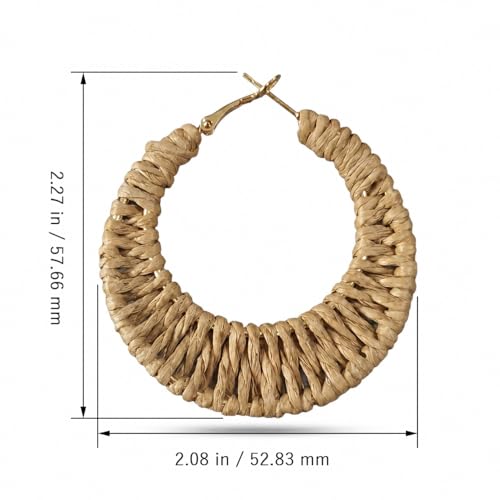 Handmade Rattan Teardrop Dangle Earrings for Women, Lightweight Boho Woven Statement Earrings with Gold Fish Hook, Natural Straw Weave Vacation Jewelry for Summer Beach - style: Open Circle Hoop