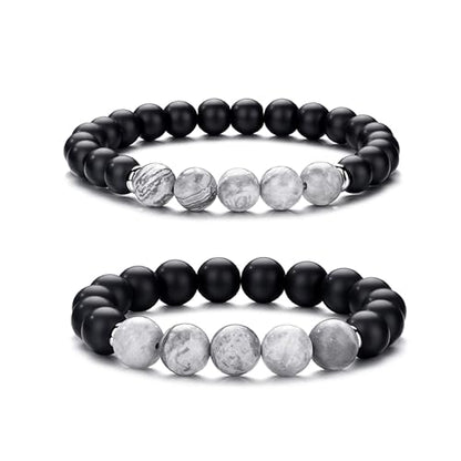 RANKEEF Tiger Eye Bracelet For Men 8MM Natural Stone Stretch Adjustable Black Crystal Beaded Bracelet for Men Women Gifts - color: 2,gray,black