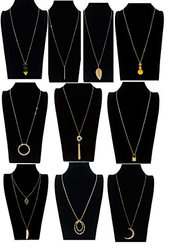 10Pcs Long Pendant Necklace Simple Moon Bar Three Triangle Tassel Lock Sweater Y Shape Punk Chain Choker Necklace for Women Men Gold Silver Plated - style: A:10Pcs Gold Tone