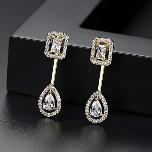 Gold Plated Geometric Style Sparkly Dainty Rectangle Teardrop Shaped AAAAA Australia Crystal with Cubic Zirconia Y Necklace Fashion Jewelry for Women & Teen Girls - color: Teardrop Gold