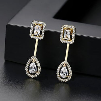 Gold Plated Geometric Style Sparkly Dainty Rectangle Teardrop Shaped AAAAA Australia Crystal with Cubic Zirconia Y Necklace Fashion Jewelry for Women & Teen Girls - color: Teardrop Gold