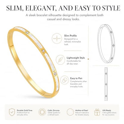 ZEZE++ Gold cuff bracelets for women - Mother of Pearl and Cubic Zirconia Bangle, High Polished Stainless Steel, Perfect for Wedding, Party, and Gift for Her - color: Gold