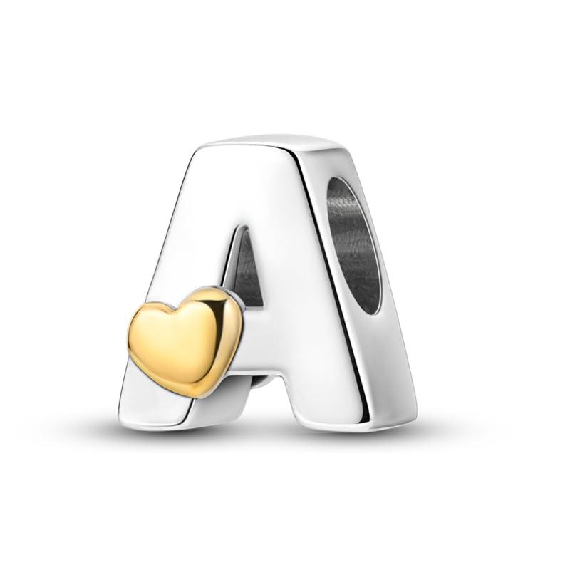Women 925 Sterling Silver Charms A-Z Heart Letters Beads Pendant for Bracelets Women Fit Pandora Bracelets Hypoallergenic Beads - color: A