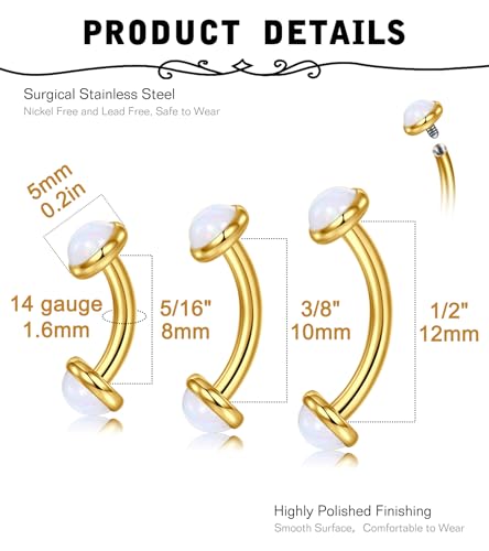 MODRSA Gold Belly Button Ring Dangle Belly Rings Silver Pink Dangling Dangly Belly Button Piercing Hypoallergenic Surgical Steel Opal Butterfly Navel Rings for Women Cute Dainty Navel Jewelry - color: D1- Mix 3 length opal -gold