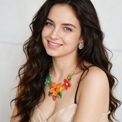 Vintage Statement Jewelry Set - Chunky Flower Floral Plant Geometric Resin Bib Necklace Earring Set Bohemian Boho Crystal Rhinestone Fashion Jewelry for Women Bridal Party Prom Unique Gift - style: MLJS2607