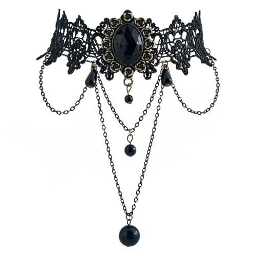 Olbye Black Choker Necklace for Women Gothic Lace Chokers Collar Statement Rhinestone Goth Costume Accessories Halloween Necklace Jewelry - color: Black B